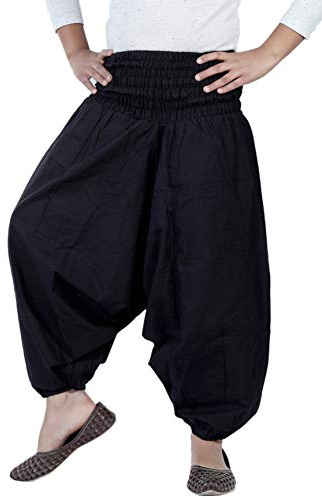 SARJANA Kids Cotton Harem Pants Children Girls Boys Boho Hippie Toddler Beach Unisex Comfy Trousers (US, Age, 3 Years, 5 Years, Black)