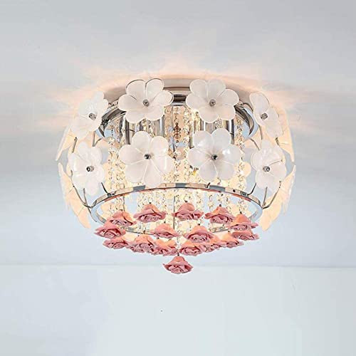 Genérico Lámpara de techo romántica cerámica con forma rosa, moderna, redonda, fuente luz E12, compatible comedor, baño, dormitorio y sala estar,lámpara de araña