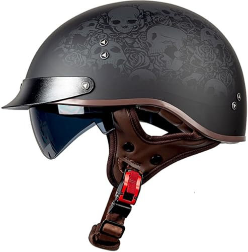 Casco Scooter Caschi Cromwell, Casco Demi Scooter Omologato DOT/ECE Casco Moto Vintage Casco Scodella Per Moto Cruiser Chopper Scooter Motorino Adulti Uomini Donne 1,M