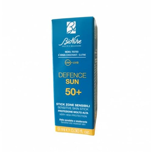 2 pezzi Bionike Defence Sun - Stick Solare SPF 50+ Uso Localizzato per la Protezione di Zone Sensibili (labbra, naso, orecchie), Nei, Cicatrici, Tatuaggi, Rafforza e Ripara la Pelle, 2 pezzi da 9 ml