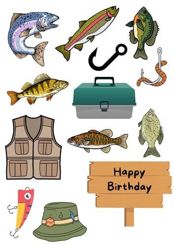 Edible print A4 Fishing theme Cake topper set cake decorations wafer card NOT-PRECUT - Birthday - Retirement