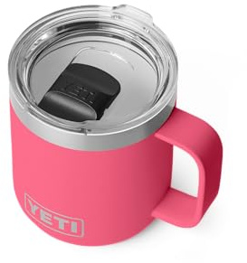 YETI Rambler 10 oz (295 ml) Stackable Mug with Durasip Ceramic Lining, Stainless Steel Vacuum Insulated Coffee Cup with Removable Magslider Lid, Tropical Pink