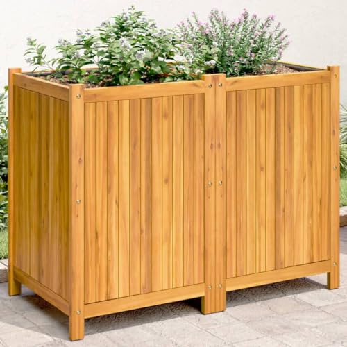 HaoChrymec Maceta con Inserto de Tela No Tejida, Madera Maciza de Acacia, Diseño Práctico, Drenaje Eficiente, Jardineras para Balcón, Huerto Urbano, 100x50x75 cm
