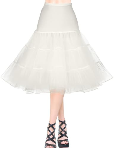 AYBUY 50-tal retro underkjol, vintage A-linje underkjol klassisk elastisk rockabilly tutu-kjol för damer halvslip utklädningsfester dans, halloweenfest, dans, Elfenben, M