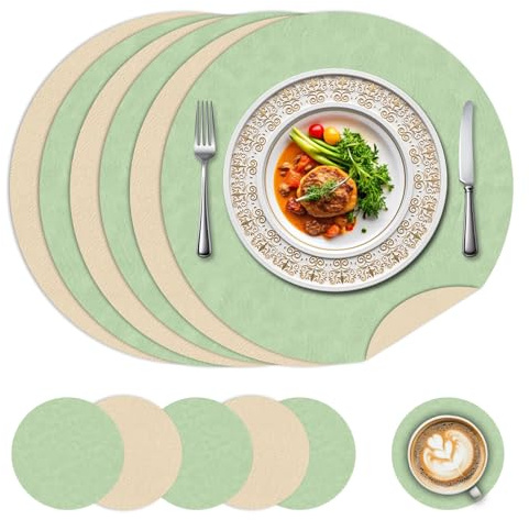 Set di 6 tovagliette e sottobicchieri rotondi da 15 pollici, tovagliette da cucina antiscivolo e impermeabili su entrambi i lati per la casa, il ristorante, il tavolo da pranzo