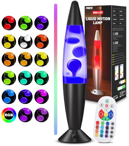 PHEJIE Lámpara de Lava LED con Mando a Distancia, 17 Colores Cambiantes con Modo Automático, Temporizador 8H, Alcance 15m, Lámpara de Ambiente para Dormitorio, Oficina, Salón