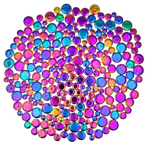 0,5 kg schillernde runde Keramik-Mosaikfliesen, 4 Größen, mehrfarbige, glänzende Kreise für Bastelarbeiten, Küchenrückwand, Heimdekoration und Kunstprojekte (Regenbogen)