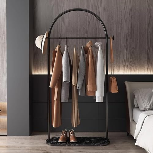 ZEYEXE small clothing rack,heavy duty clothes rack with Marble base,metal garment racks for hanging clothes,Modern Coat Rack Freestanding with 2 Hooks for Bedroom Living Room Office