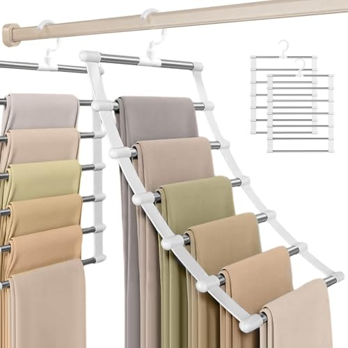 2 Pièces Cintre Pantalon Pliable, Cintre Pantalons Gain de Place, Ceintre pour Pantalon Pivotant à 360°, Organisateur de Garde Robe Multifonctionnel pour Accrocher Pantalons, Jupes, écharpes