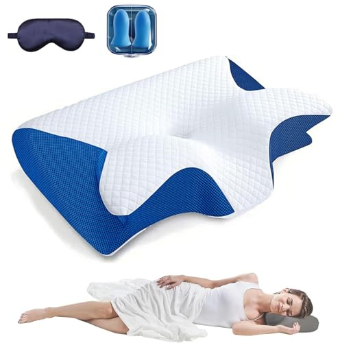 HOPASRISEE Curosleep Kissen, Curo Sleep Kissen, Ergonomisches Kopfkissen für Seiten Rücken & Bauchschläfer, Rundum Passend, Ich Wünsche Dir Einen Besseren Schlaf(Blau)