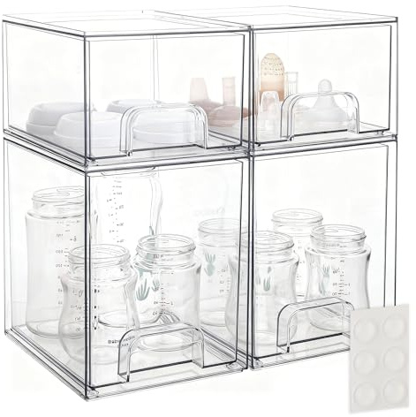 yanyoyo Babyflaschen-Aufbewahrungs-Organizer – Acryl-Aufbewahrungsbehälter, transparente stapelbare Schublade, Baby-Flaschenstation Organizer für Arbeitsplattenschrank, BPA-frei, bleifrei (2 kleine +