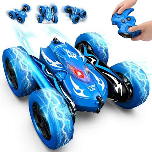 HappyGoLucky Coche Teledirigido 360° Rotación con Faros LED, 2.4 GHz Coche RC Monster Truck Juguetes Regalo Niños 3-8 Años, Regalos Cumpleaños Juegos Exterior Coches para Niños 4x4 Crawlers