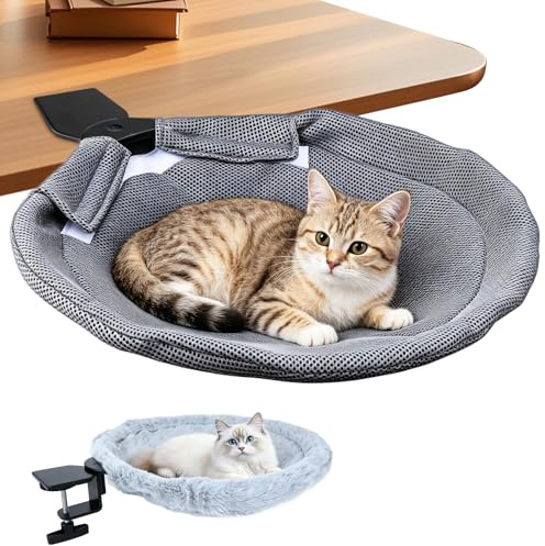 Cat Desk Bed,Cat Hammock with 2 Dual-Sided Cushions,Supports Up to 20kg | 360°Rotating Design,Space Saver Hang Design,Soft and Washable,Solid Construction,Easy Installation,for All Season