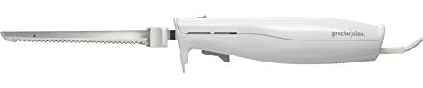 Proctor Silex Easy Slice Electric Knife for Carving Meats, Poultry, Bread, Crafting Foam and More, Lightweight with Contoured Grip, White