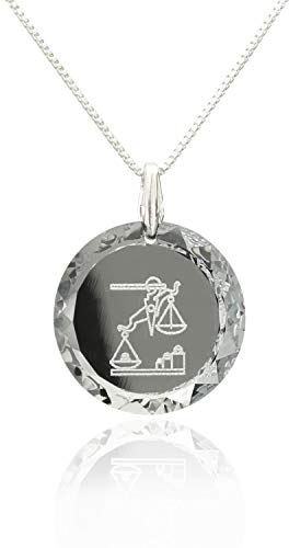 Damen Halskette 925 Silber Sternzeichen Tierkreiszeichen Waage hergestellt mit Swarovski®Kristall Farbe Crystal Silber