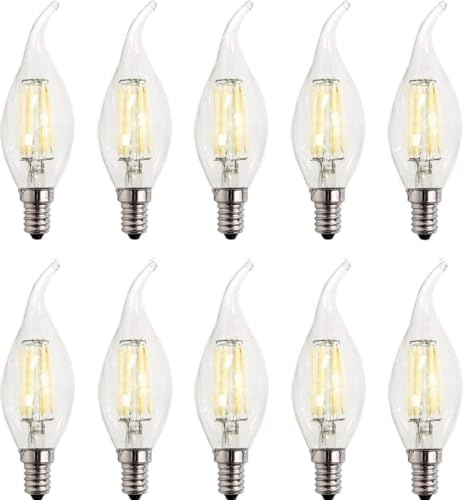 ZFQ E14 LED Dimmbar Lampe C35 Kerzenlampe 600 Lumen Vintage Kronleuchter Glühbirne, 6500K Kaltweiß, 6W LED Lampe ersetzt 60 Watt Birne, 10 Stück