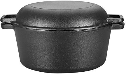 Olla de inducción de hierro fundido, pequeña olla redonda con tapa, cacerola de hierro fundido, con dos asas, color negro mate