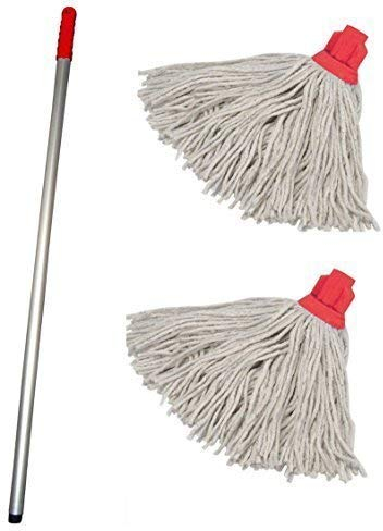 Crown Supplies Professional Colour Coded Mop Handle and 2 Mop Heads - Colour Red