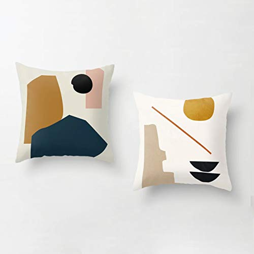 anaan Tofu Kissenbezug 2er Set Kissenhülle 45x45cm Samt Geometrisch | Doppelseitige Dekokissen Weiche Sofakissenbezüge. Skandinavische Zierkissen für Wohnzimmer & Couch. Reißverschluss.