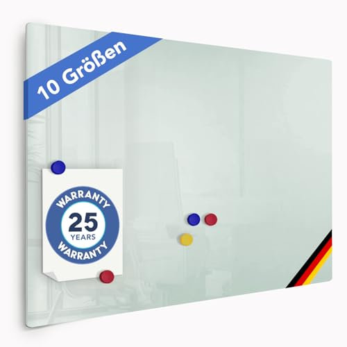 Floordirekt Magnetwand - rahmenloses Glas-Whiteboard inkl. 5 Magnete - Magnettafel - magnetisch & beschreibbar - Schreibtafel Magnet Board für Küche (Glasboard Weiß, 90 x 120 cm)