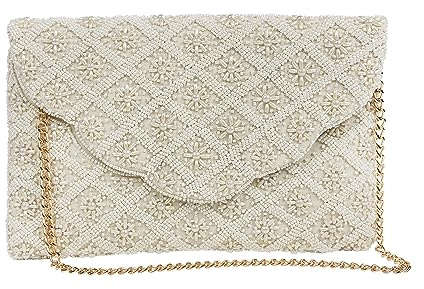 Bridal Purse Ivory Scallop Pearl Clutch Bag, Bridal Clutch, Hand Beaded Bride Purse for Evening Bag, Bachelorette Party, Gifts for Engagement, Bridal Shower, Wedding Party