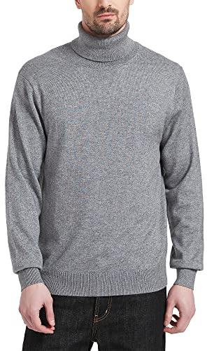 Kallspin Maglione Dolcevita Leggero da Uomo con Misto Lana e Maniche Lunghe (Grigio Chiaro, S)