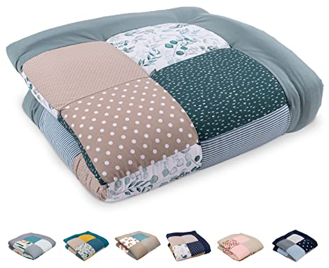 ULLENBOOM Krabbeldecke für Baby 100x100 cm, 100% OEKO-TEX Materialien, Made in EU, Dick & weich gepolstert, Eukalyptus - ideal als Babydecke, Laufgittereinlage & Spieldecke Baby