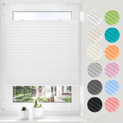 HOMEDEMO Plissee ohne Bohren Klemmfix, B50 x H140 cm Weiß, Faltrollo Plisseerollo Jalousie für Tür & Fenster Blickdicht Sichtschutz Sonnenschutz Rollo