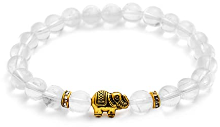 Bergkristall Armband mit echten Naturstein Perlen und Elefant - Größe M-L