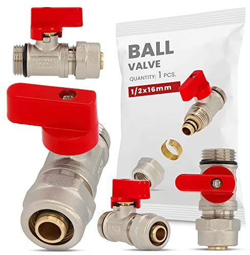 Valvola a sfera PEX 16 x 1/2 pollici in ottone rosso durevole distributore di riscaldamento a pavimento centrale dado tenuta resistenza al calore