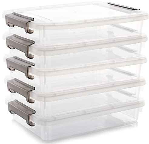 Citylife 4.5L-5er Set Aufbewahrungsbox mit Deckel Klein, Plastic Storage Bins transparente File Box für die Organisation von A4 Papier, Foto, Dokument, Büro, 37x26x7cm