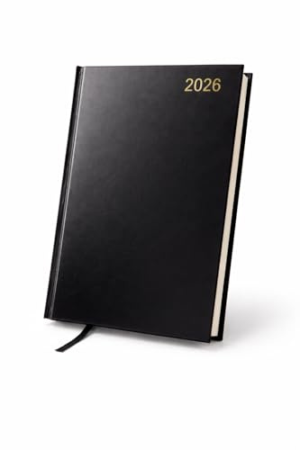 Top Sale 2026 A4 Appointment Diary Day Per Page – Black Hardcover Daily Planner with Half Hourly Times, Full Saturday and Sunday Pages, Monday Start UK Calendar and Ribbon Marker