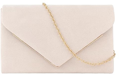 MilyaDE Damen Kunst Wildleder Clutch Abendtasche, Braut Handtasche Hochzeit Party Unterarmtasche Umhängetasche Schultertasche mit Schulterkette, Beige