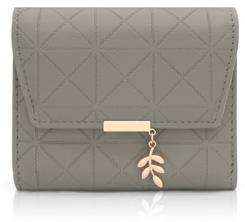 REETEE Damen Geldbeutel aus Weichem Veganem Leder Kleine Portemonnaie Damen mit Vielen Fächern, Mini Portmonee Damen mit Münzfach und Kartenfächer Frauen Geldbörs (B-grau)