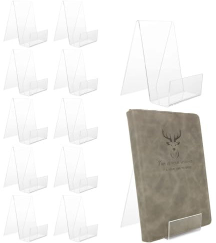 AHAQU 12PCS Acrylic Book Stand, 7.5 x 9 x 10.5cm Transparent Book Display Stand, Clear Book Holder for Displaying Photos, Magazine, Music Sheets, Tablets, Phones