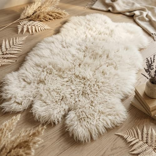 Super Thick 3x5 Sheepskin Shape Flokati Rug. Long 3.5” Organic Wool Pile. Shaggy Natural Wool Area Rug.