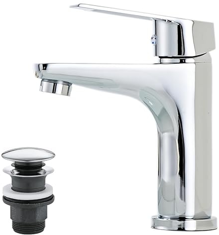 Sumeber Robinet de salle de bain avec tirette, mitigeur monocommande avec bonde, mitigeur monocommande chromé pour salle de bain