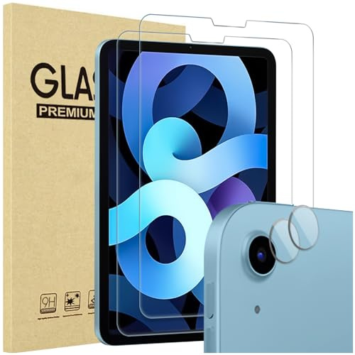 ProCase 2 Stück Schutzfolie für iPad Air 5./4. Gen 10,9 Zoll 2022/2020, 9H Glas mit 3 Stück Kamera Schutz Folie Screen Protector Schutzglas Displayschutzfolie -Klar
