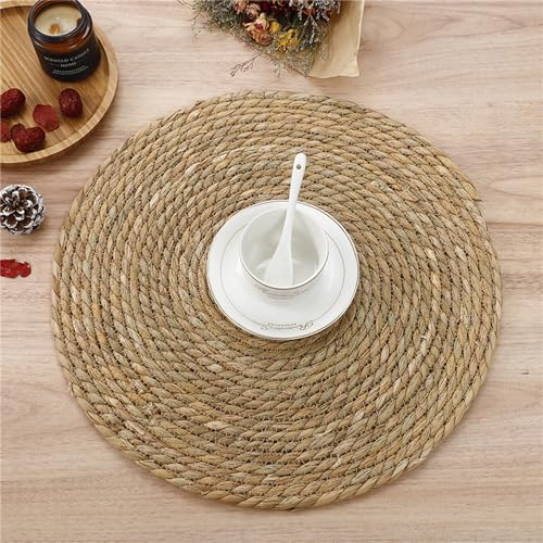 Ueiwffzo 4er/6er Set Tischset Rund Abwischbar Platzsets Seegras Tischsets Natur Platzdeckchen Hitzebeständige für Küche Restaurant Dekor (6 Stück)