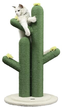 THE LICKER STORE CTR1005A Socorro - Poste rascador Moderno de Yute de 87 cm con Juguetes de Flores, Color Verde y Blanco