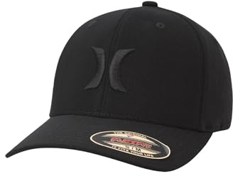 Hurley Men's Caps - One & Only Flexfit Textures Cap - Fitted Hats for Men, S-XL, Size Small-Medium, Black (Black)