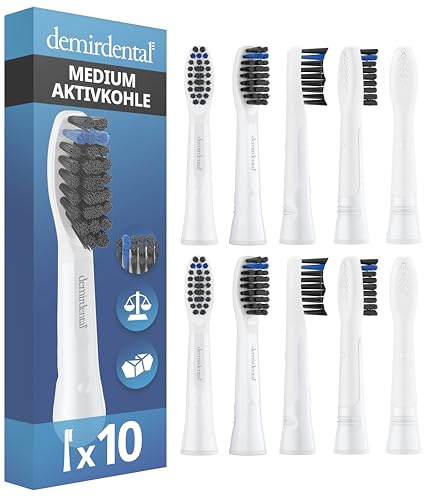 10er demirdental Aufsteckbürsten passend für Oral-B Pulsonic, Aktivkohle