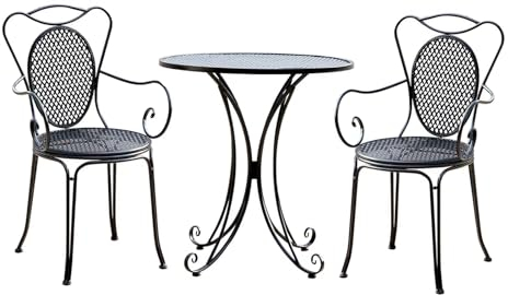 NRNQMTFZ Gartenmöbel Set 3-teilig, Gartentisch & 2 Stühle,Garten-Sitzgruppe Aus Eisen, Sitzgruppe mit rundem Metall,Balkonset für Hof, Garten, Draussen