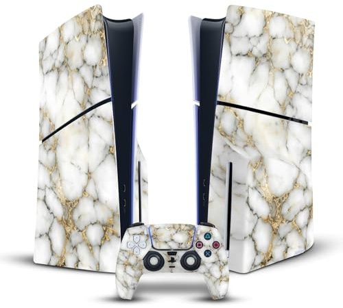 Head Case Designs White and Gold Marble Vinyl Sticker Gaming Skin Decal Cover Compatible With Sony PlayStation 5 PS5 Slim Disc Edition Console & DualSense Controller