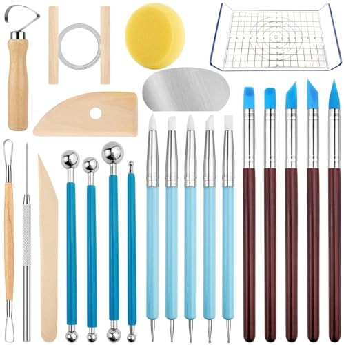 cersaty® Juego de 23 herramientas de modelado, herramientas de cerámica para principiantes y profesionales, escultura de cerámica, manualidades, modelado de arcilla
