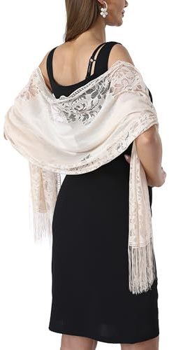 vimate Lace Floral Shawlsfor Women-Spring Lightweight Beige Fringe Shawls And Wraps for Weddings Bridesmaid Evening Dresses (Style 1-Beige)