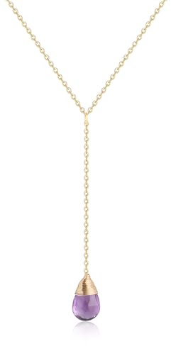 COAI 925 Sterling Silver Y-halsband för kvinnor, Lariat halsband med guldkedja, naturstenshalsband, 40+5cm, Sten, Ametist