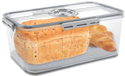 Bread Bin Airtight Bread Bins for Kitchen Counter Time Recording Bread Box with Lid Reusable Bread Storage Containers Bread Keeper Box with Air Valve Bread Loaf Keeper/ 12.8 x 8.86 x 4.33 inches