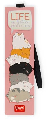 Legami - Bokmärke med elastiskt band, FSC-certifierat papper, Kitty-tema, håller sengo och boken stängd, 4,7 x 17,5 cm