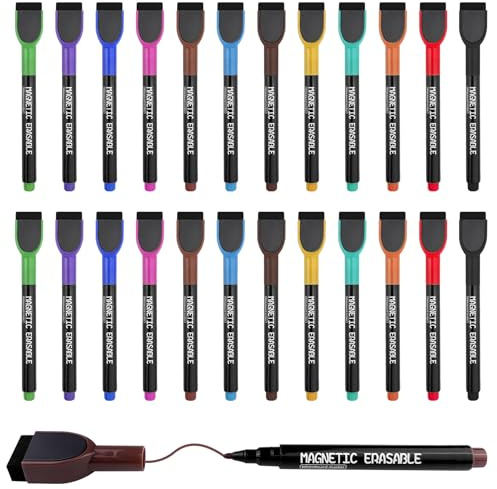 Chiluxendo 24 Pezzi Pennarelli Lavagna Bianca Cancellabile, Pennarello Lavagna Bianca Magnetica, Pennarelli Gesso Liquido Cancellabili, Whiteboard Markers per Scuola, Ufficio e Casa (12 Colori)